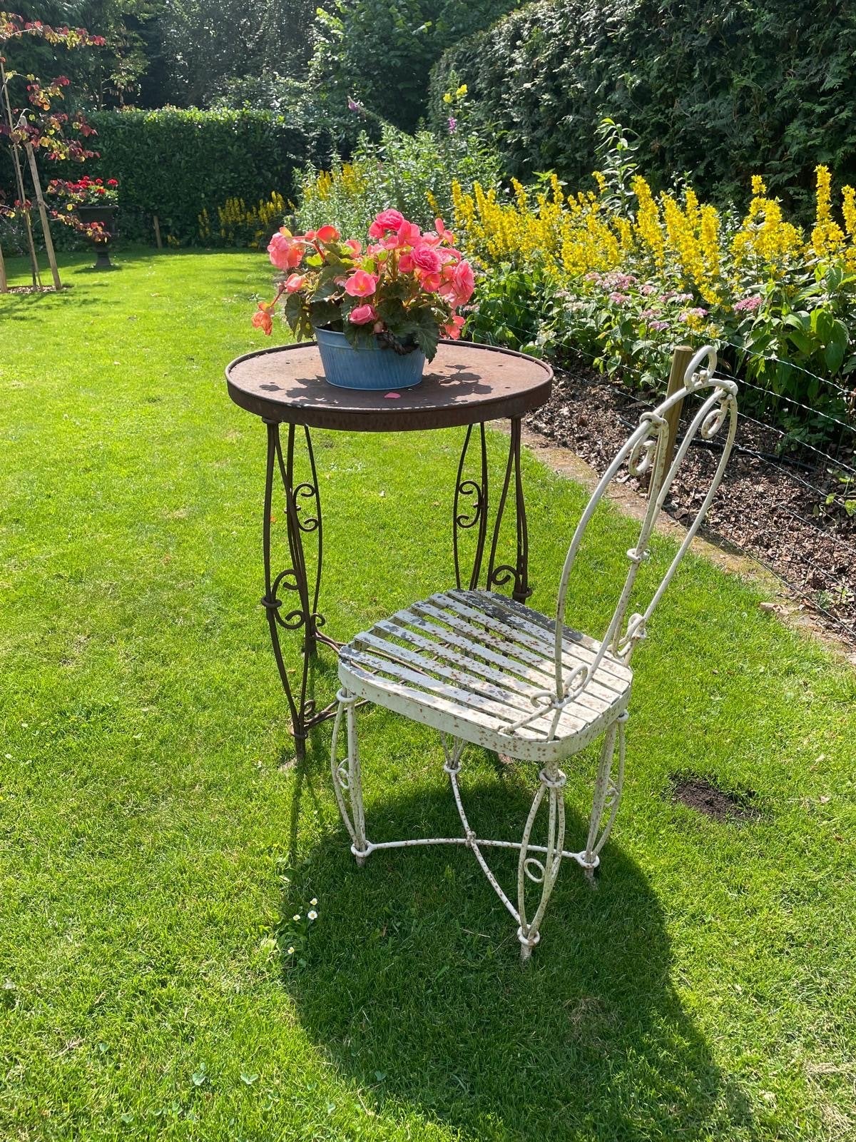 Brocante Smeedijzeren Tuinset - Tafel en Stoel, Ophalen, Overige materialen, Gebruikt, Eettafel