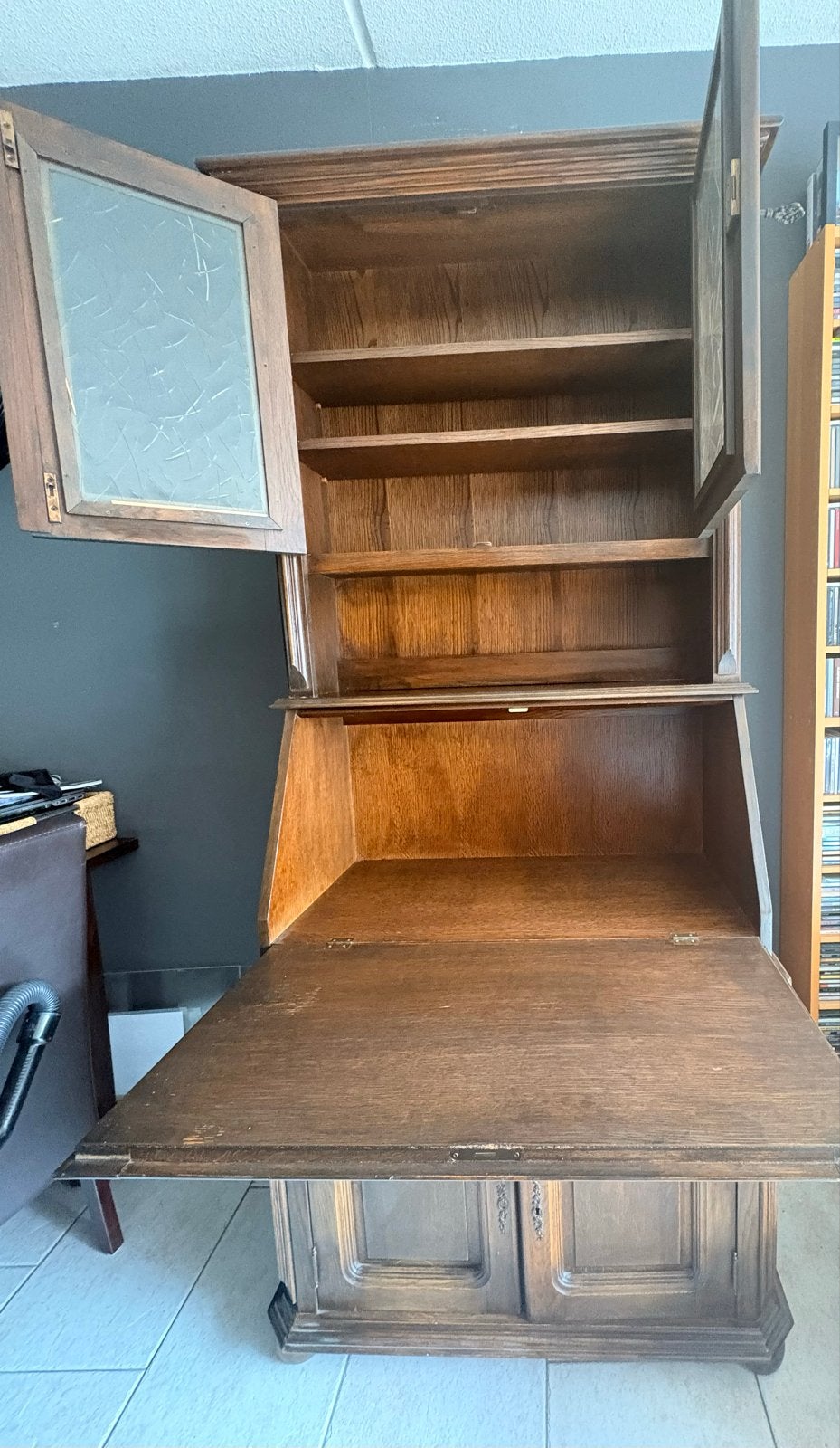 Antieke houten kast met secretaire functie, Antiek en Kunst, Ophalen