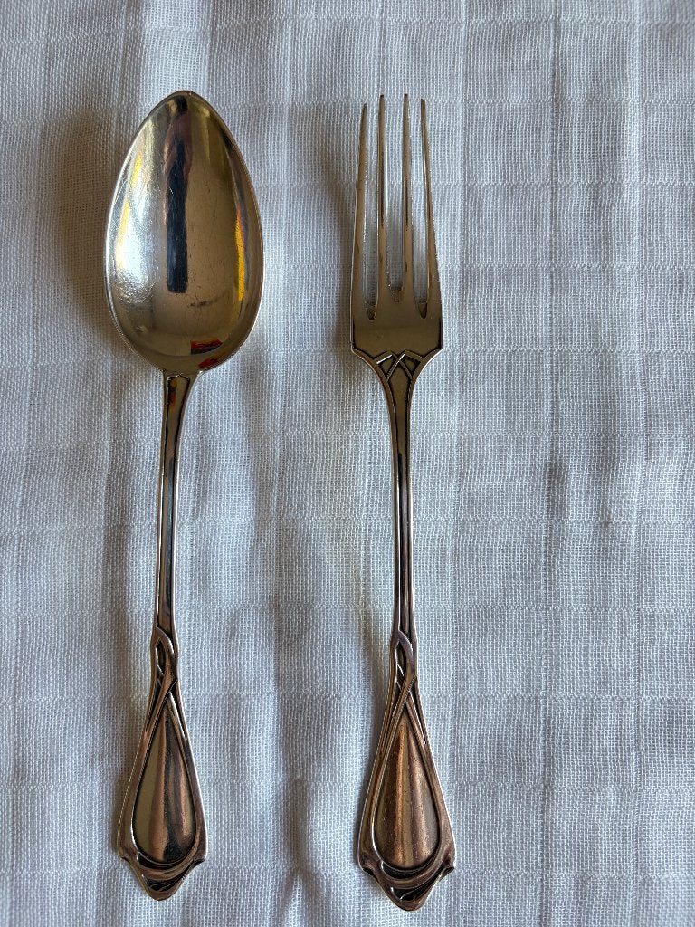 800 zilveren lepel en vork – Art Nouveau – 80 gram, Antiek en Kunst, Ophalen of Verzenden, Zilver