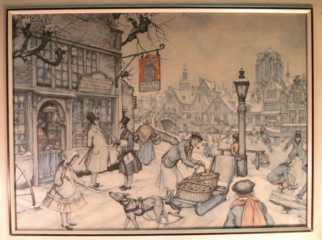 Anton Pieck - Stad in de winter, Ophalen of Verzenden