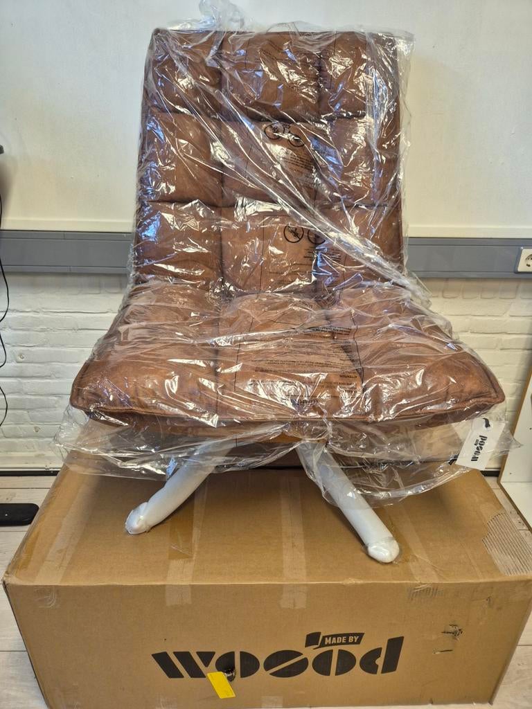 WOOOD Jouke Draaifauteuil Kunstleer Cognac/Bruin 96x70x85cm, Overige materialen, -, -, Nieuw
