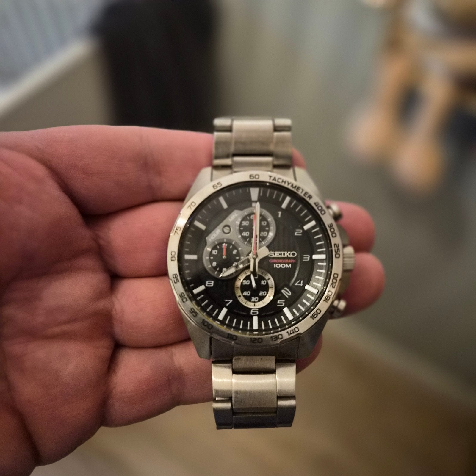 Seiko Chronograaf Herenhorloge - Zwart/Zilver zgan, Ophalen, Staal, Polshorloge, Zo goed als nieuw