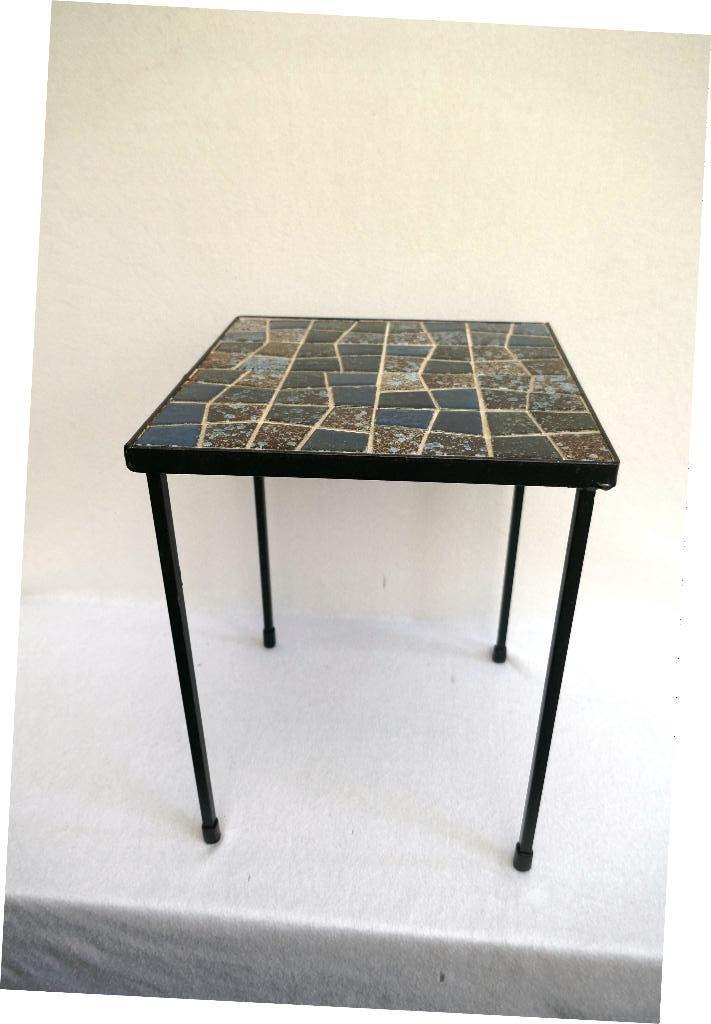 tegeltafeltje - smeedwerk met mozaïek, Gebruikt, Metaal of Aluminium, Ophalen of Verzenden, 75 cm of meer