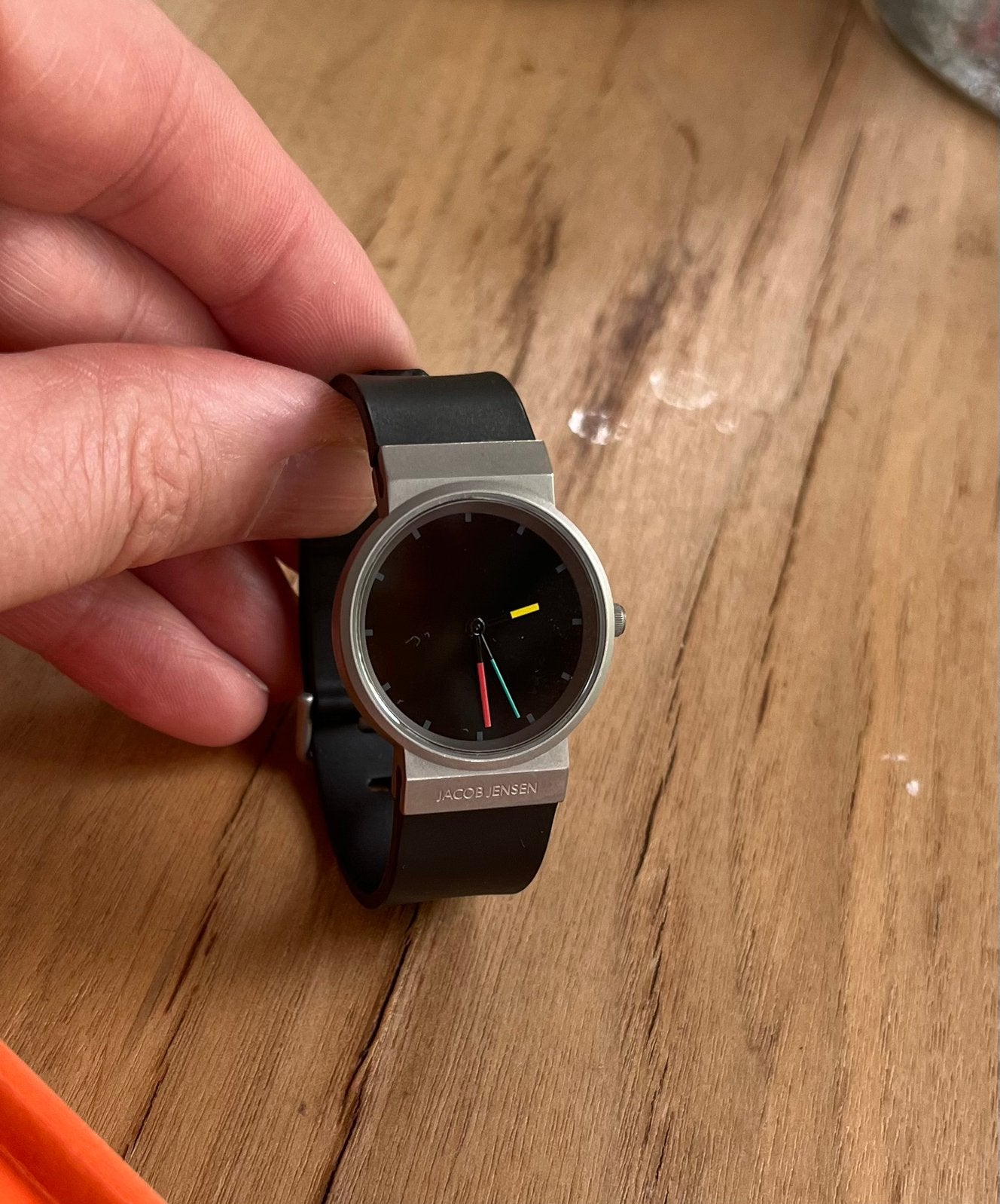 Jacob Jensen 650 titanium horloge, Ophalen of Verzenden, Zo goed als nieuw, Leer, Overige merken
