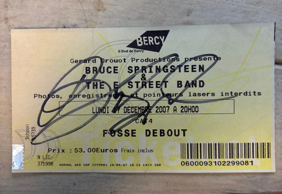 Bruce Springsteen- gesigneerd concert ticket, Eén persoon