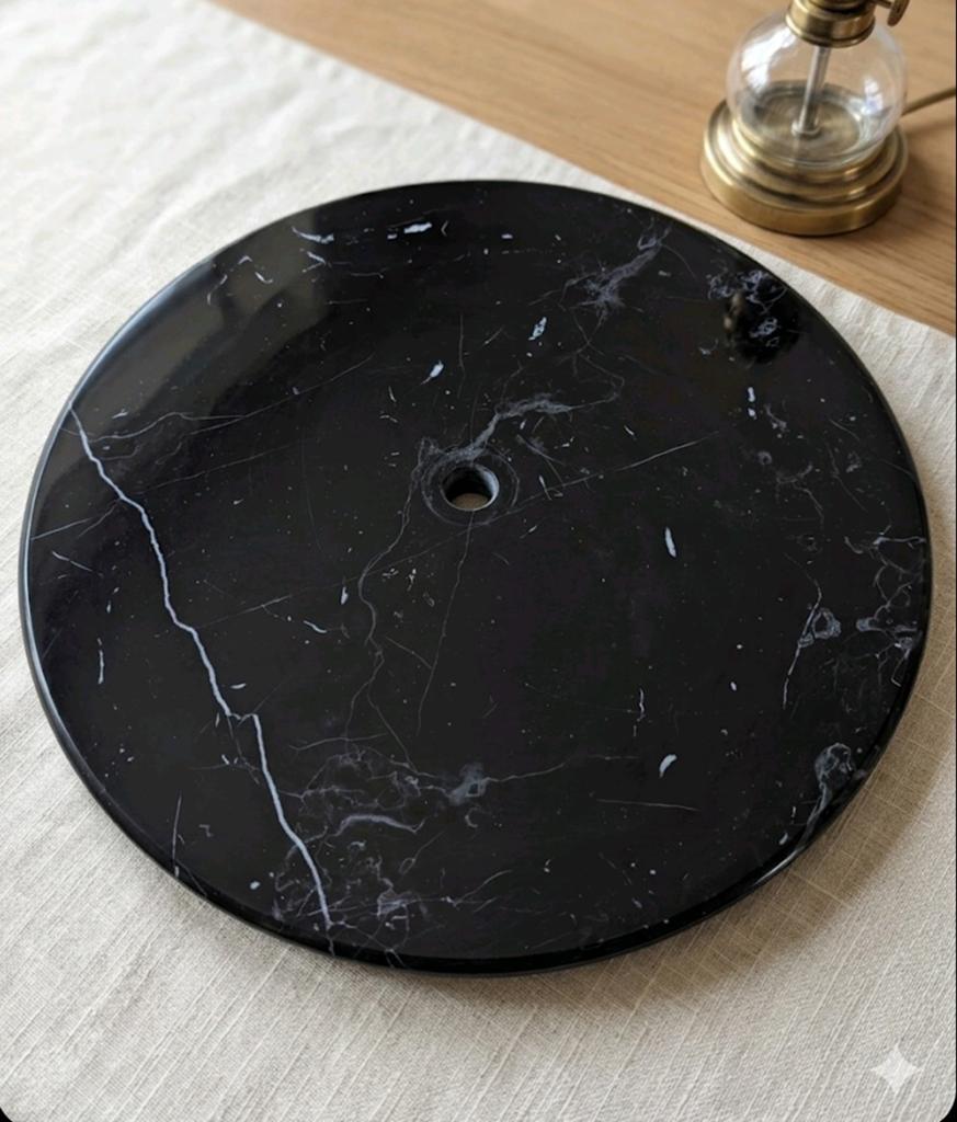 Nero Marquina Zwart Blad/Voet (Natuursteen Marmer) – Ø 37 cm, Ophalen of Verzenden, Zo goed als nieuw