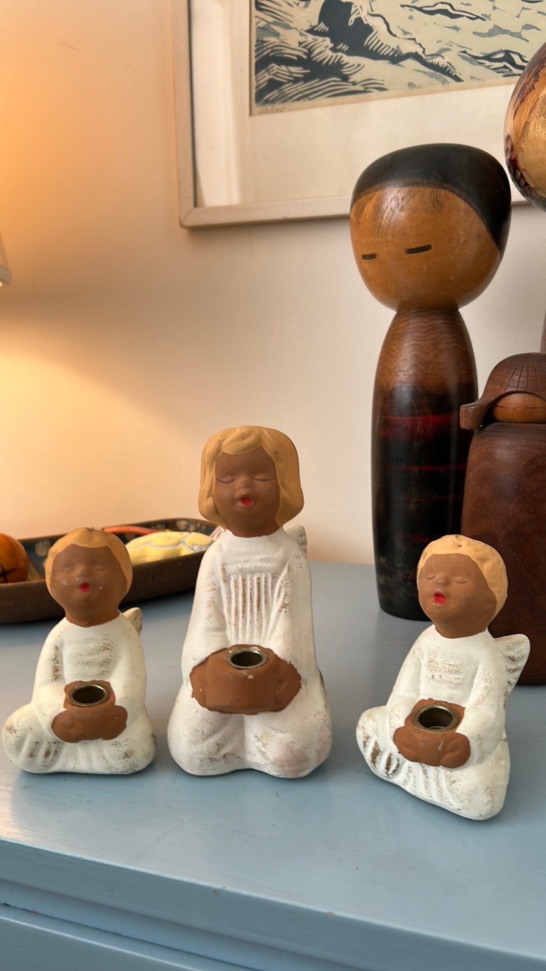 3 vintage Spaanse terracotta Jullar zingende engeltjes, Ophalen of Verzenden, Gebruikt