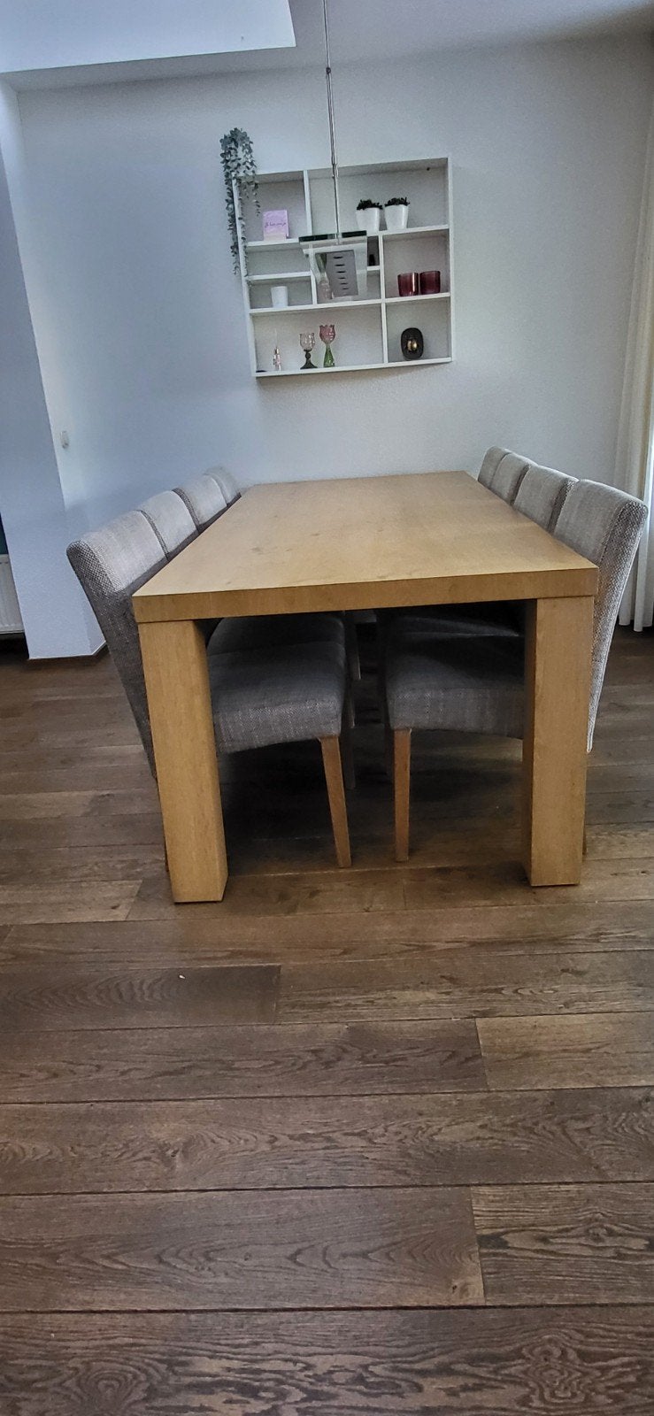 Gratis. Eettafel blank eiken met 8 stoelen, Huis en Inrichting, Tafels | Eettafels, Ophalen, Gebruikt, Eikenhout, 200 cm of meer