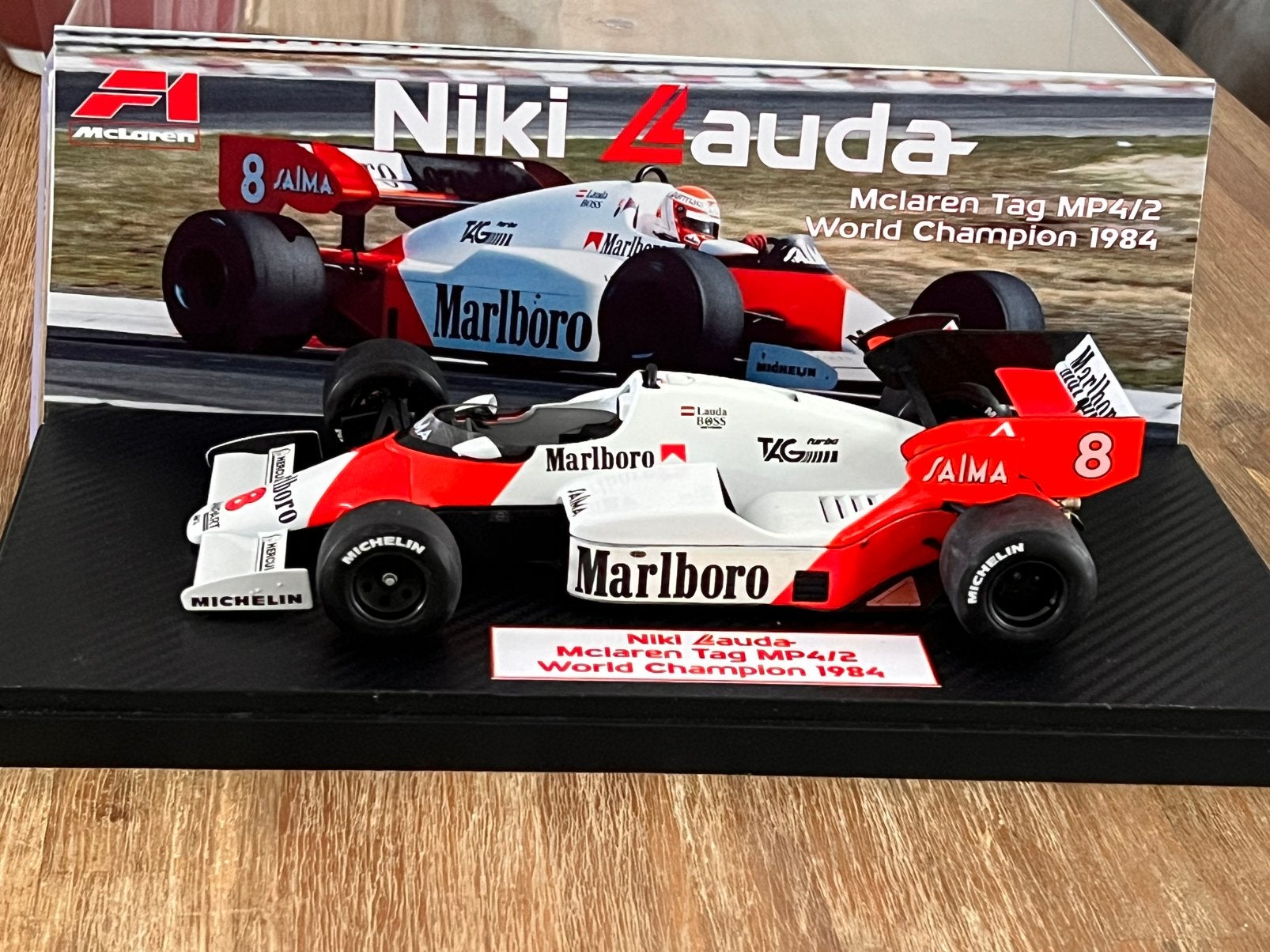 Niki Lauda McLaren TAG MP4/2 1984 World Champion, Ophalen of Verzenden, Zo goed als nieuw, Solido