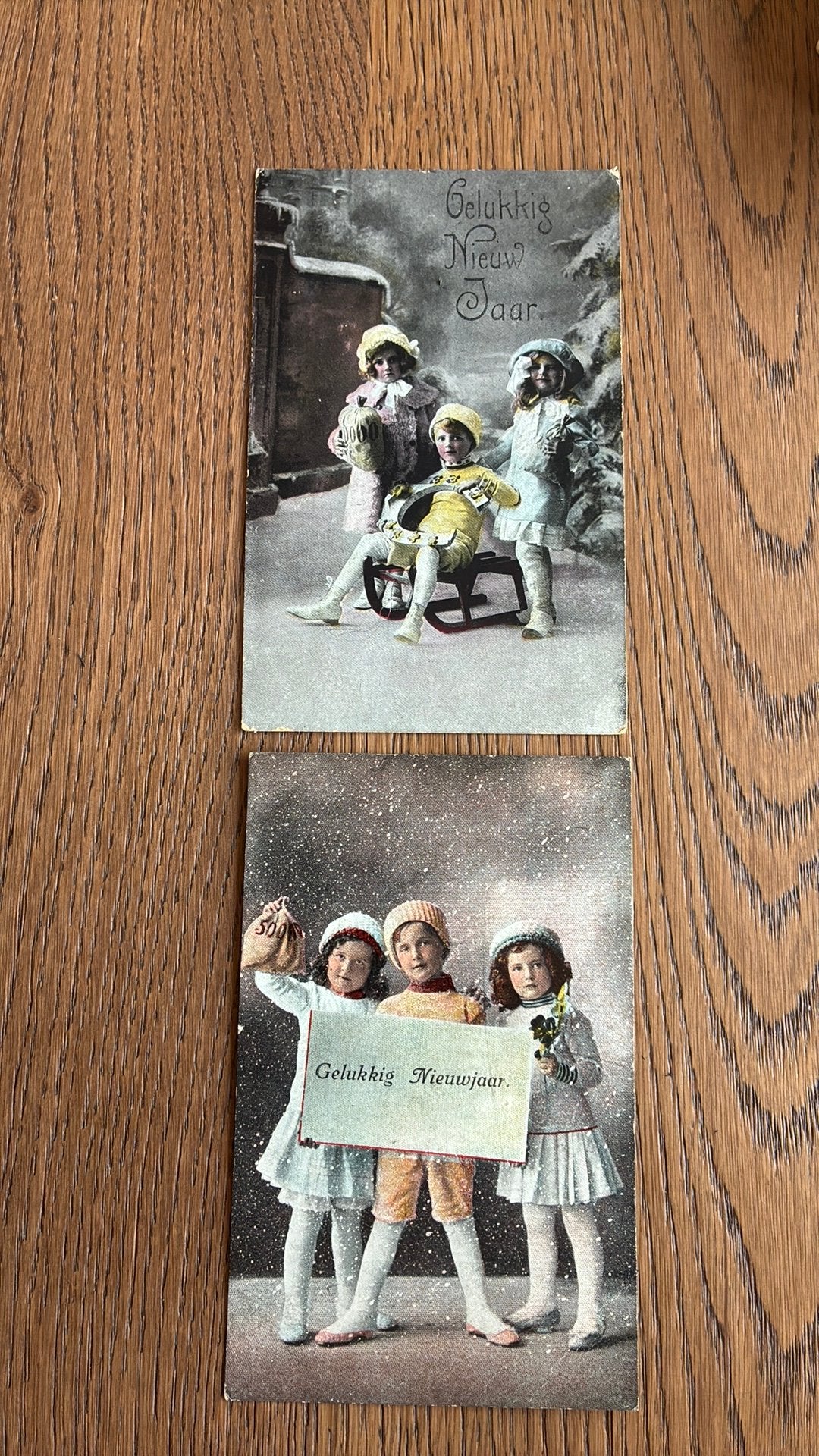Gelukkig Nieuwjaar. Kinderen in de sneeuw, slee, Ophalen of Verzenden, Voor 1920