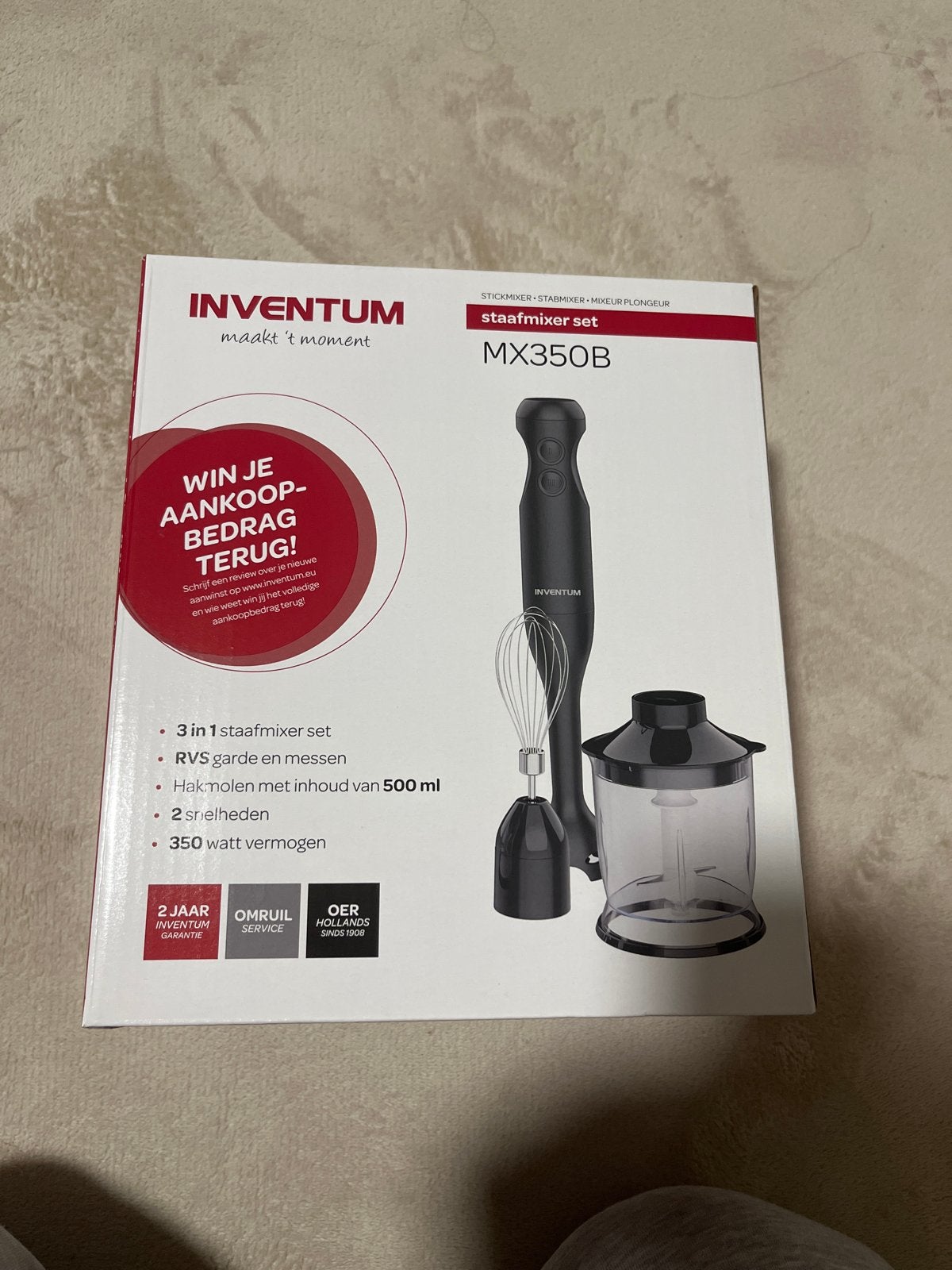 Inventum MX350B Staafmixer set - Nieuw, Minder dan 1 liter, Ophalen of Verzenden, Nieuw, 2 snelheden