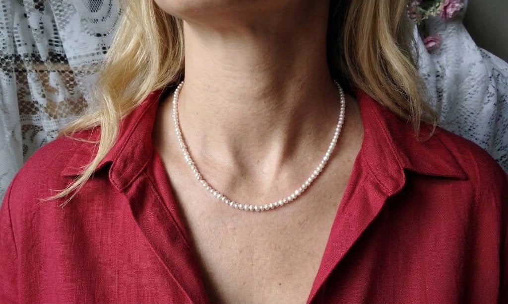 Authentieke Parelketting Fijne Parels ca 3mm Gouden GF SLOT, Ophalen of Verzenden, Nieuw, Wit, Steen of Mineraal