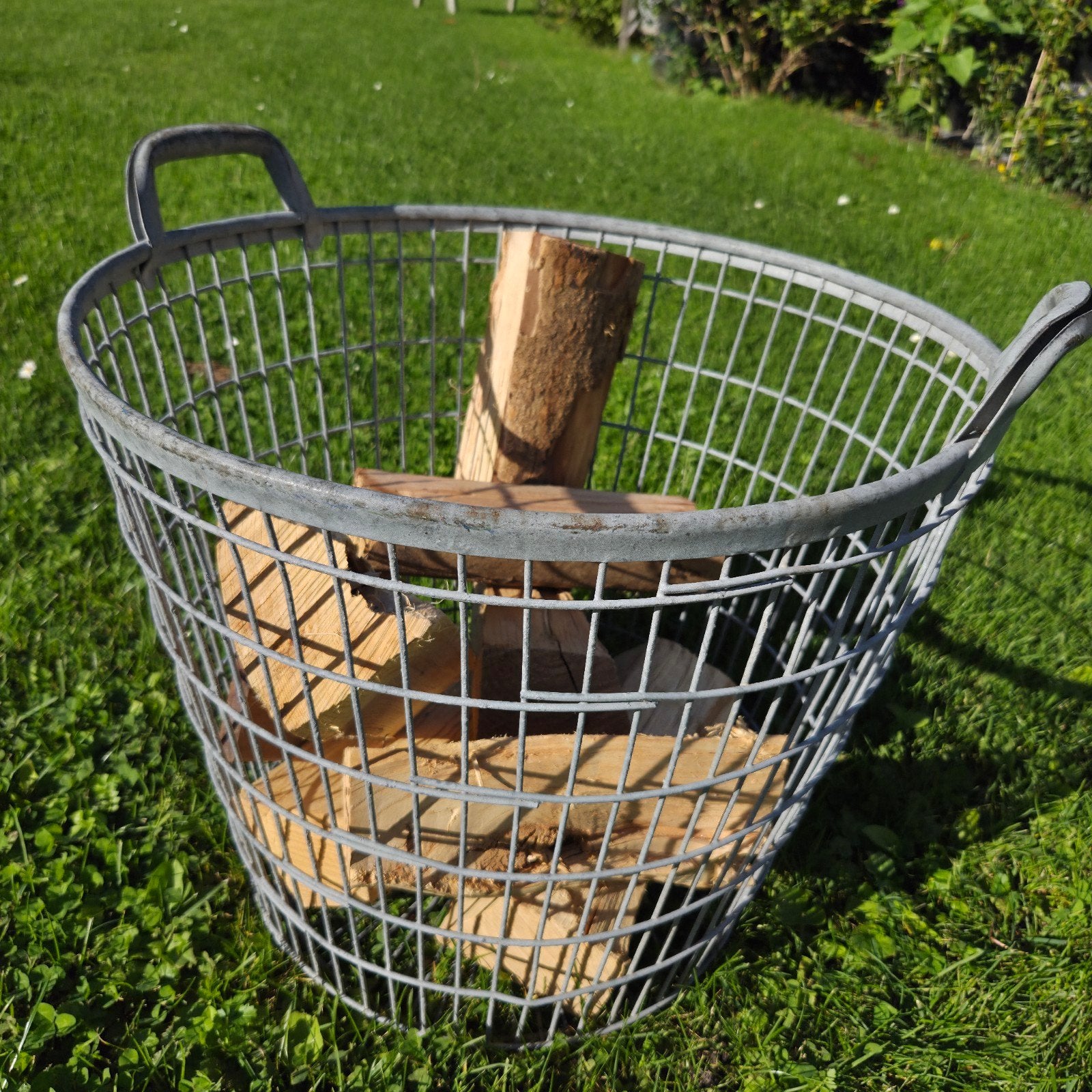 Oude vintage aardappelmand metalen mand houtkorf gaasmand, Ophalen