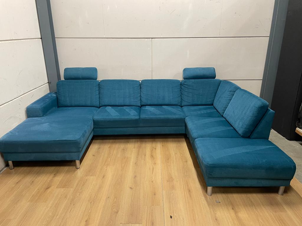 Mooie luxe suede blauwe MONTEL u bank - GEREINIGD!!!