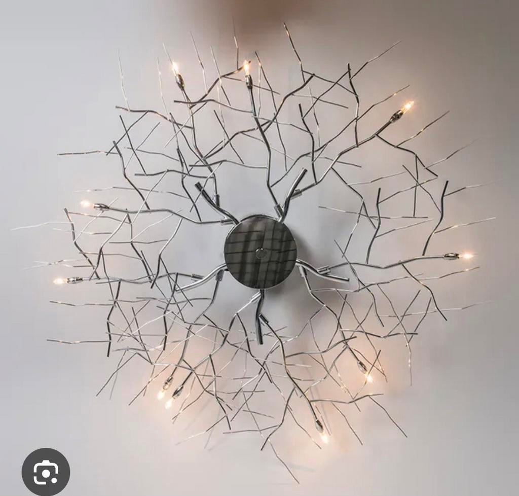 Moderne chroom plafondlamp met takken design, Huis en Inrichting, Lampen | Plafondlampen, Ophalen, Zo goed als nieuw, Metaal