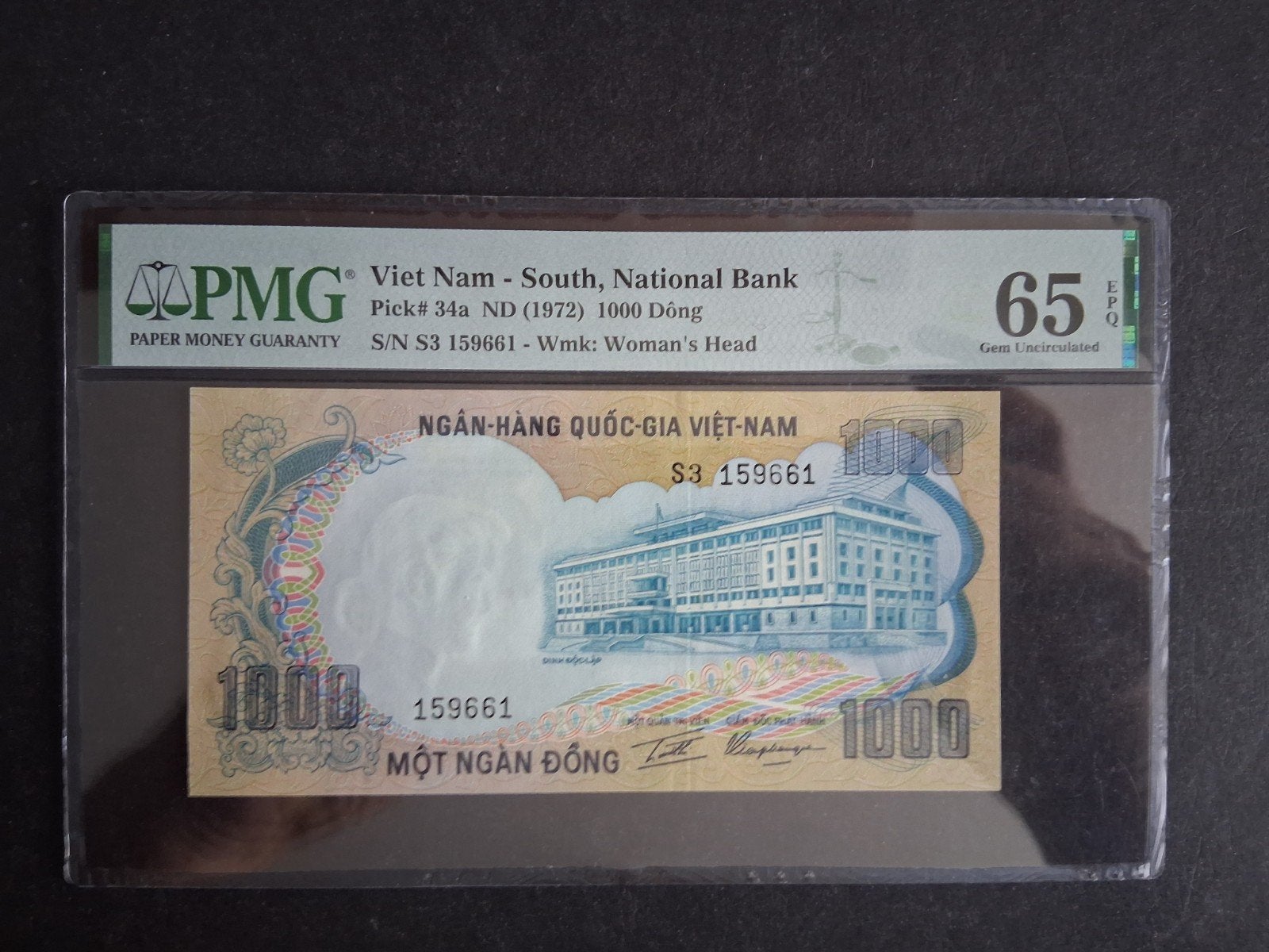 1000 dong zuid Vietnam unc 1972 PMG 65, Ophalen of Verzenden, Zuidoost-Azië, Los biljet