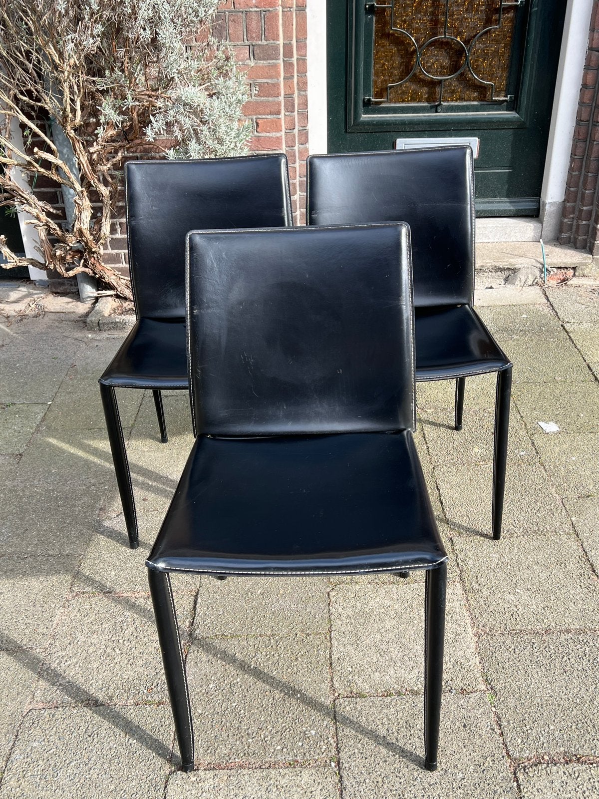 Vintage Kare design VTWonen Milano zwart leer stoelen set/3, Ophalen, Gebruikt, Drie, Zwart