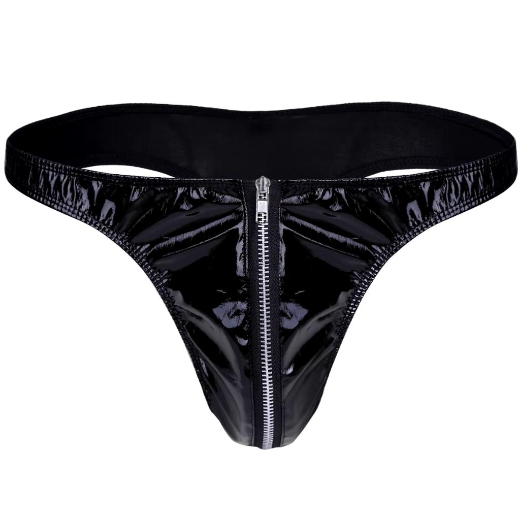 Zwarte leren dames slip met rits / wetlook lak vrouwen, Verzenden, Zwart, Slip