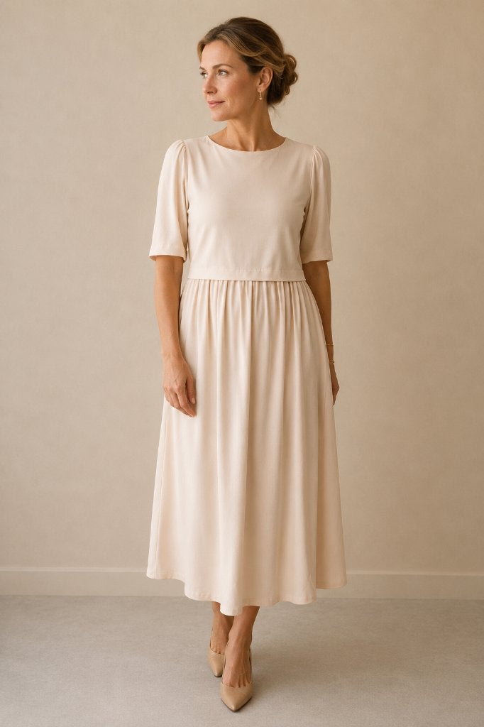Max Mara Weekend jurk M beige | elegante midi jurk dames, Maat 38/40 (M), Verzenden, Beige, Max Mara