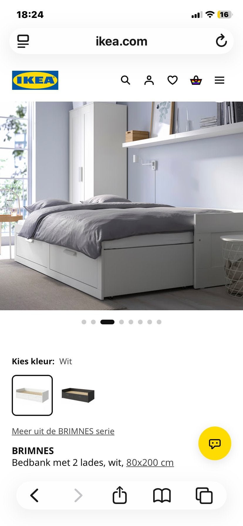 IKEA BRIMNES Bedbank met 2 lades, wit, 80x200 cm, Ophalen, Gebruikt, Eenpersoons, Wit
