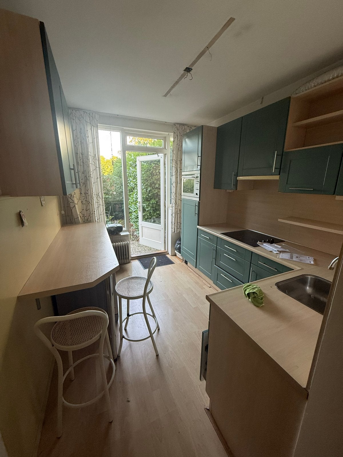 Complete keuken met inbouwapparatuur en vaatwasser, Ophalen, Gebruikt, Hoekkeuken, Hout