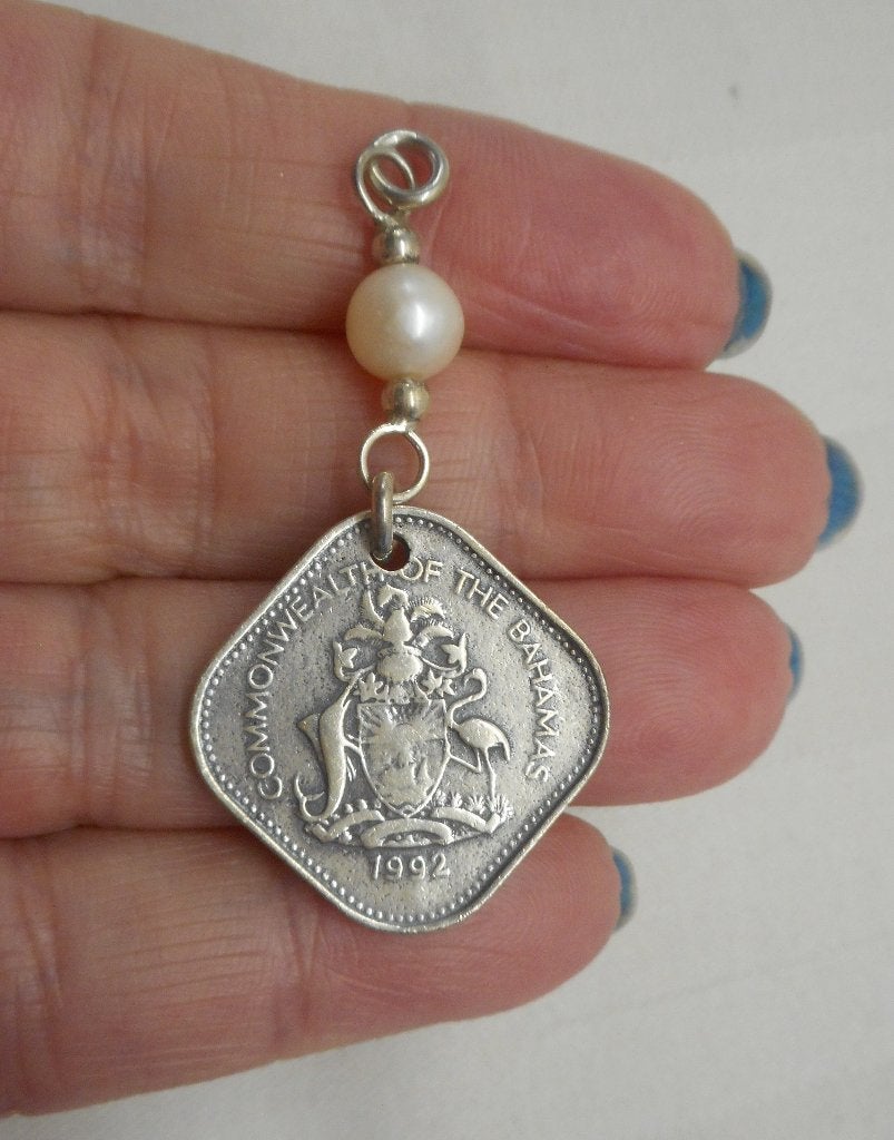 Zilveren munt hanger met echte parel nr.1072, Verzenden, Zo goed als nieuw, Met parel, Zilver