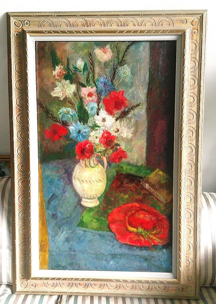 Bloemen in vaas rode hoed ca.1940 - gesigneerd Jan Sluyters, Ophalen of Verzenden