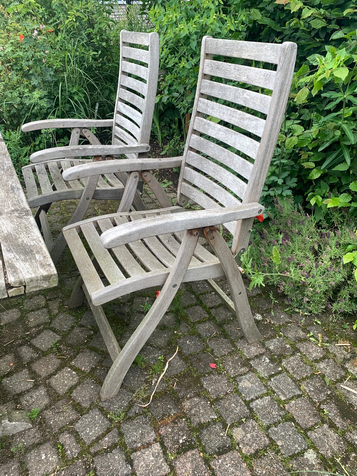 4 hardhouten tuinstoelen, Tuin en Terras, Tuinstoelen, Ophalen, Gebruikt, Teakhout, Inklapbaar