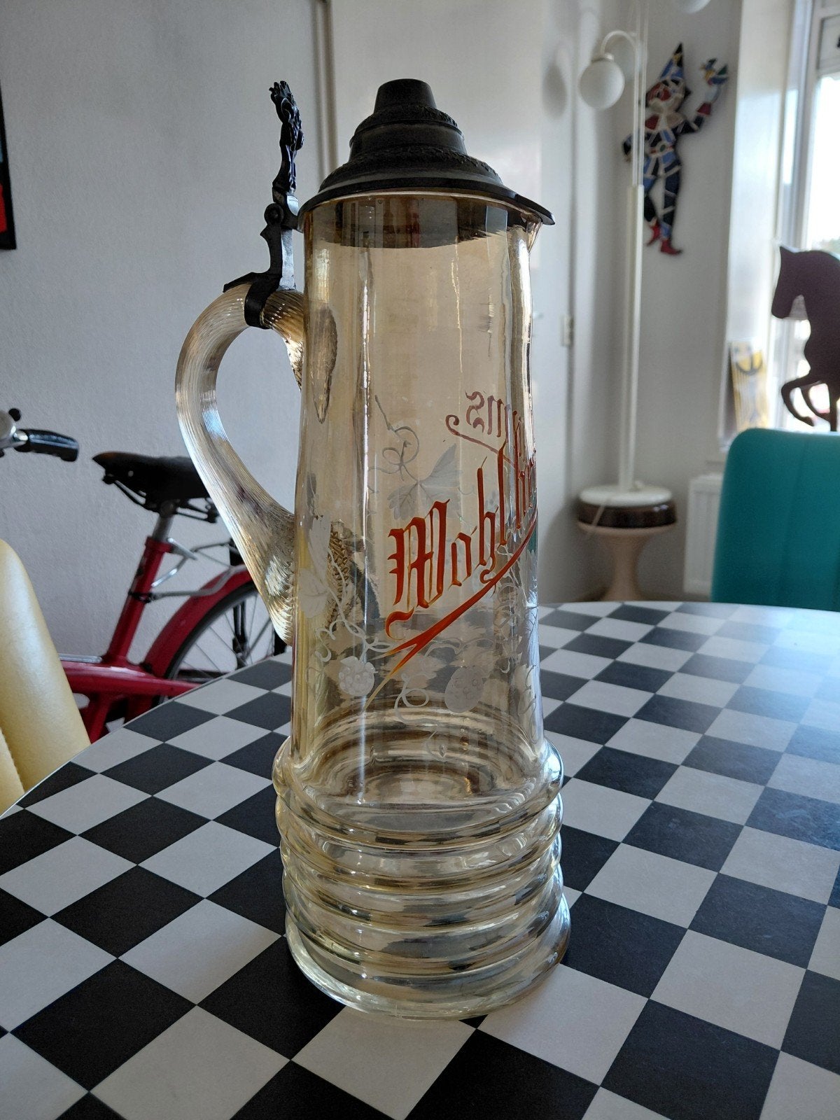 zeldzame grote antieke boheemse bierpul ca 1900 (36 cm, Ophalen of Verzenden