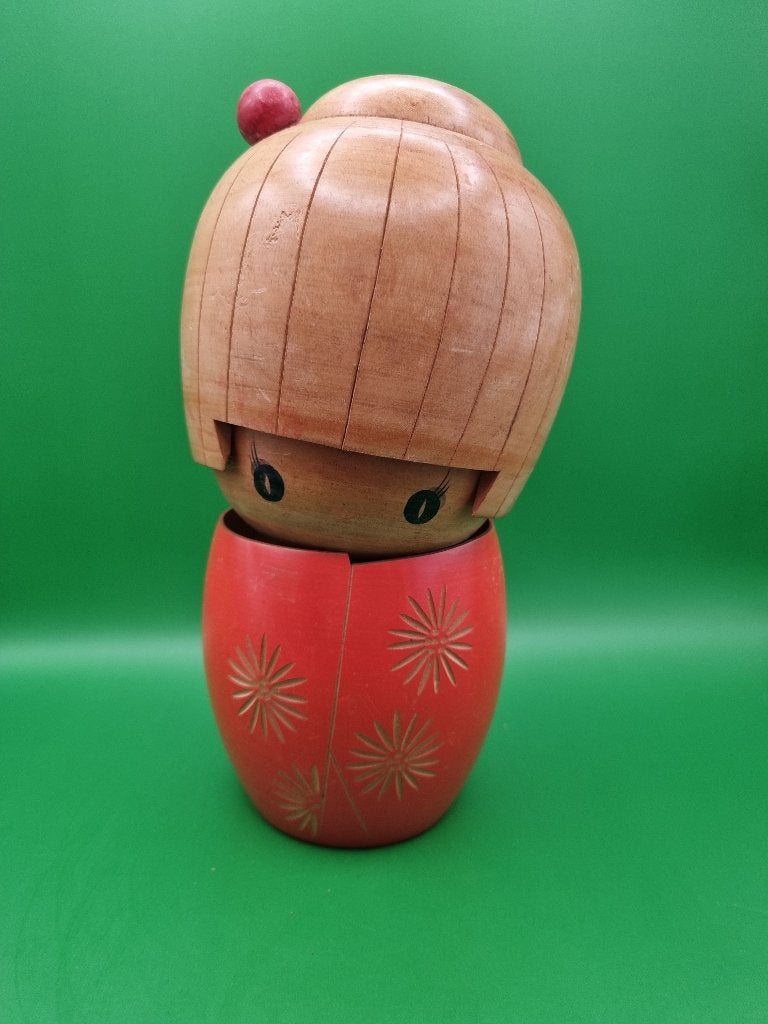 Mooie grote vintage kokeshi van Makoto Kimura, Hout, 22 cm, Geschilderd, Ophalen of Verzenden
