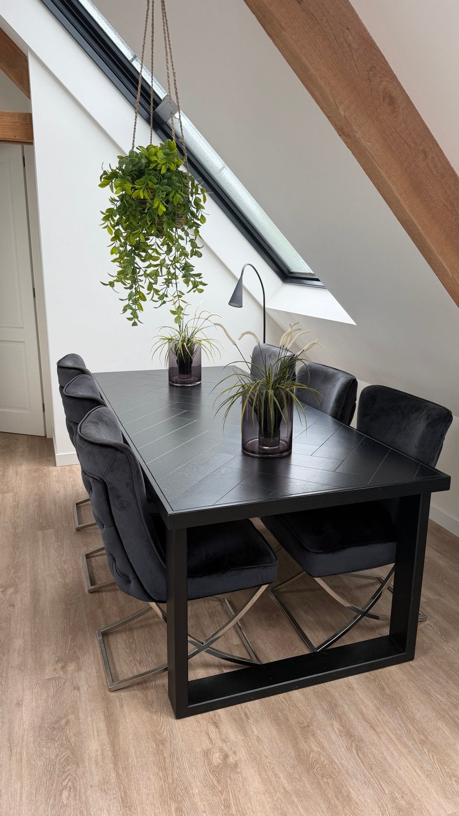 Elegante Zwarte Eettafel met 6 Stoelen - Zo goed als nieuw, Huis en Inrichting, Ophalen, 200 cm of meer, Zo goed als nieuw, Vijf personen of meer