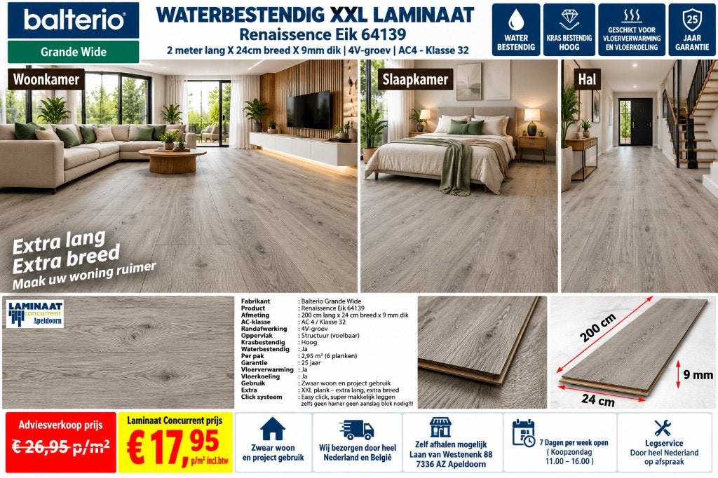 Waterbestendig Laminaat Renaissance Eik 64139 Top kwaliteit, XXL Laminaat vloer, 75 m² of meer, Nieuw, Ophalen of Verzenden