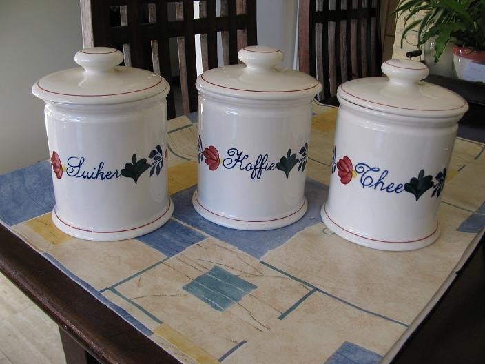 Boerenbont voorraadpotten koffie/thee/suiker Boerenbond, Gebruikt, Ophalen of Verzenden, Royal Boch, Aardewerk