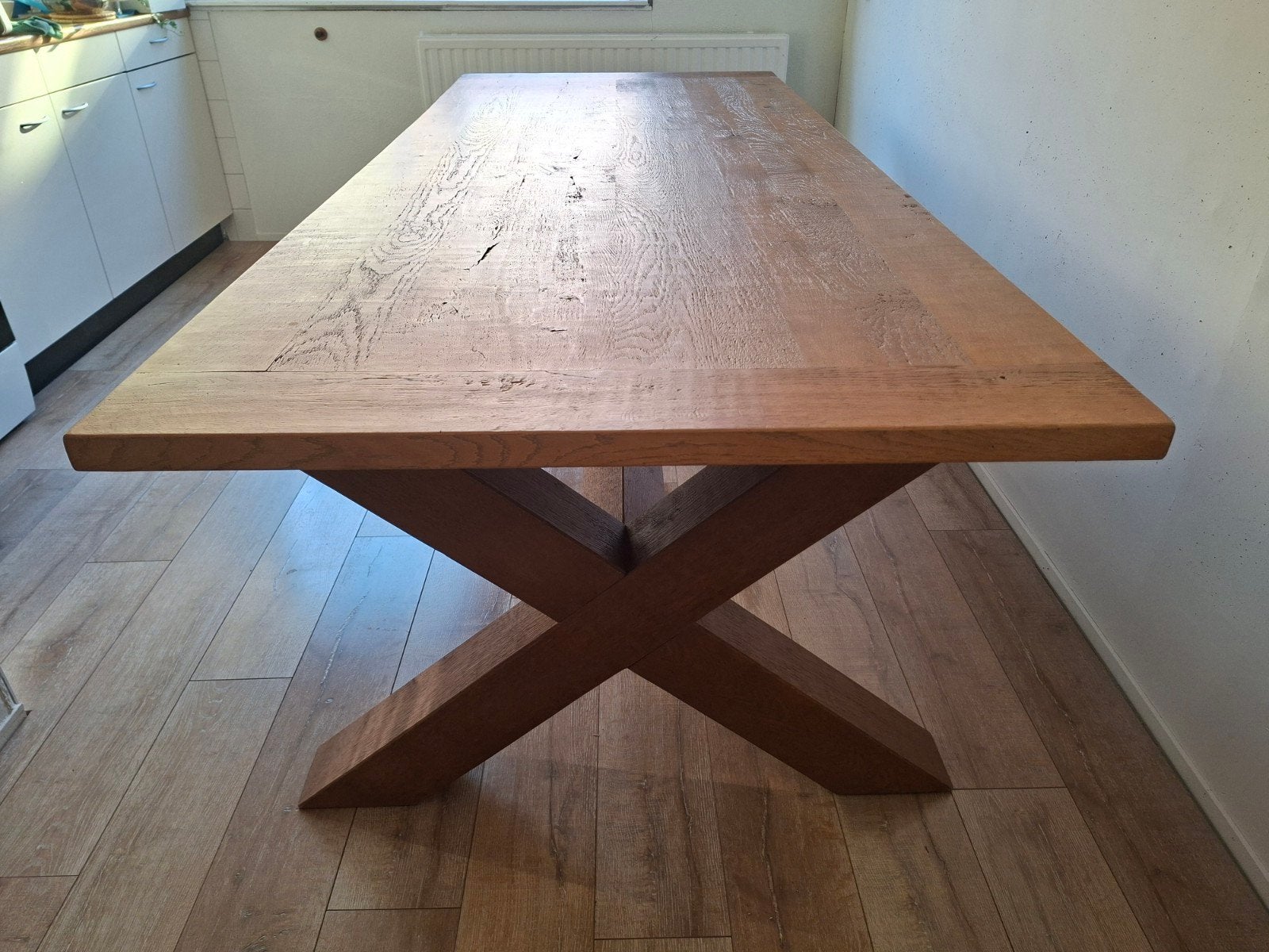 Eikenhouten eettafel 110x270 cm, Ophalen, Rechthoekig, 200 cm of meer, 100 tot 150 cm