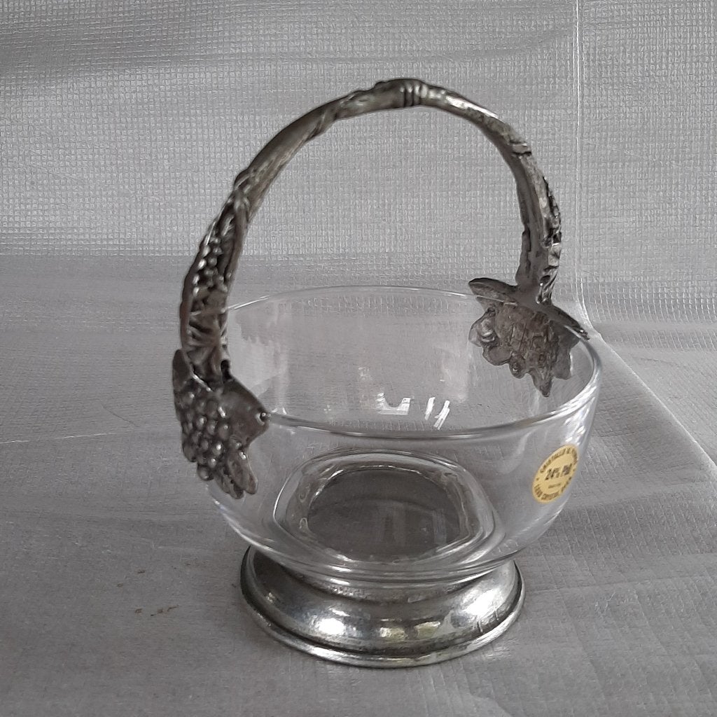 Bonbonschaaltje loodkristal, handvat en voet tin 95%, Antiek en Kunst, Antiek | Glas en Kristal, Ophalen
