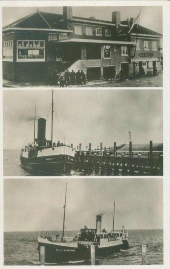 Texel 1951; Oude Schild. Stoombootkoffiehuis met ss. Mardiep, Ophalen of Verzenden, 1940 tot 1960, Gelopen, Waddeneilanden