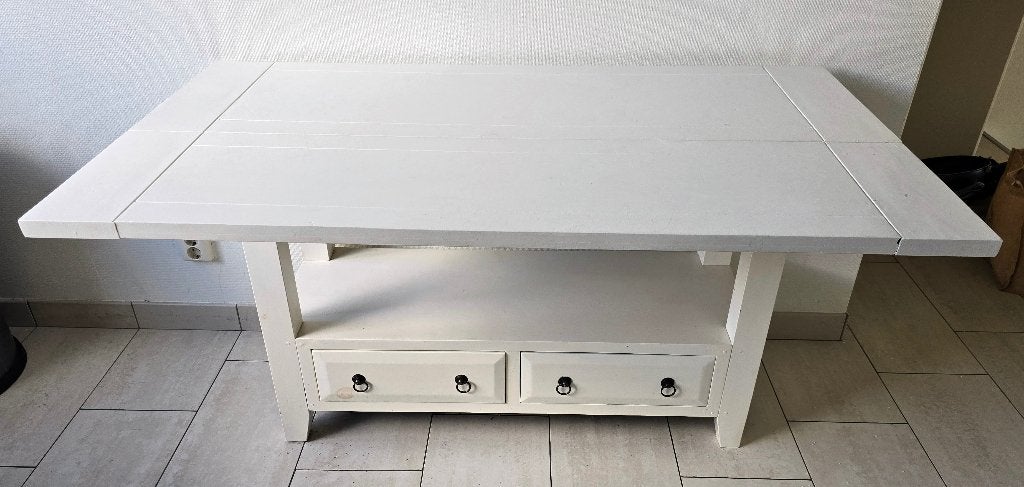 Landelijke klaptafel/eettafel wit met 2 lades, Ophalen, Gebruikt, Landelijk, Vier personen