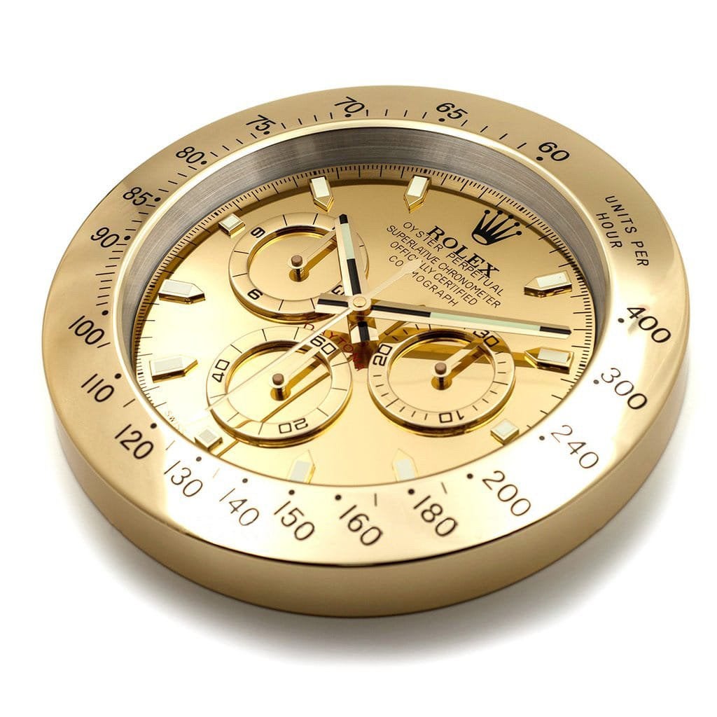 Rolex Daytona Stijl Wandklok Goud 34 cm | Metaal & Glas, Goud, Verzenden, Analoog, Werkt op batterijen