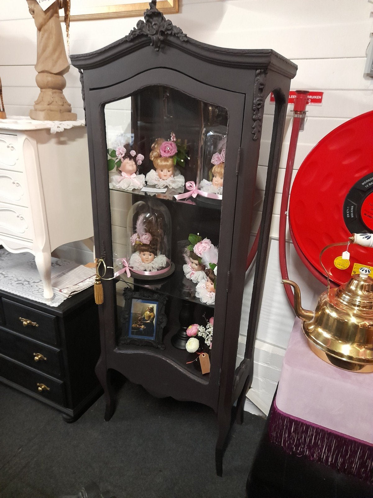 mooie zwarte barok vitrine kastje, Ophalen, 50 tot 100 cm, Zo goed als nieuw, Minder dan 100 cm