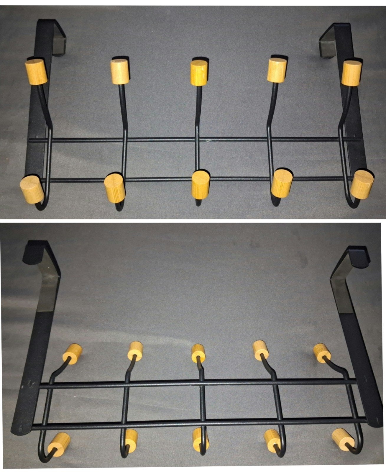 Over-de-deur kapstok met 10 haken - Zwart metaal en hout, Zo goed als nieuw, Minder dan 100 cm, Metaal, Ophalen