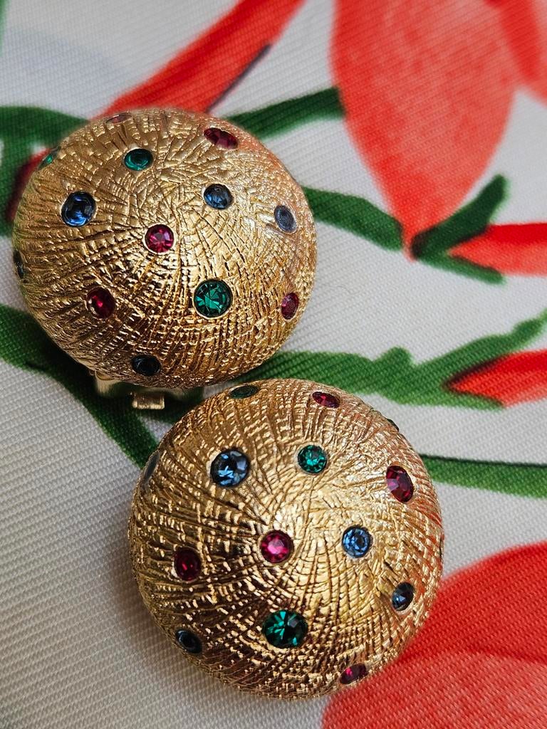 Dior Vintage Oorbellen Clips 14k Verguld Goud met Doos, Sieraden, Tassen en Uiterlijk, Oorbellen, Met kristal, Gebruikt, Ophalen of Verzenden