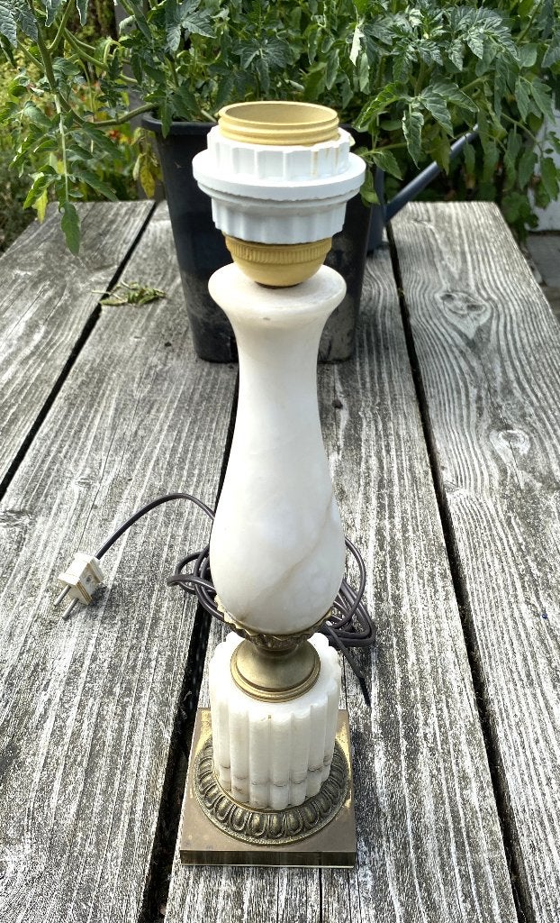 Leuke Vintage Tafellamp Onix en Messing - vintage brocante, Huis en Inrichting, Lampen | Tafellampen, Gebruikt, Vintage, Meerkleurig