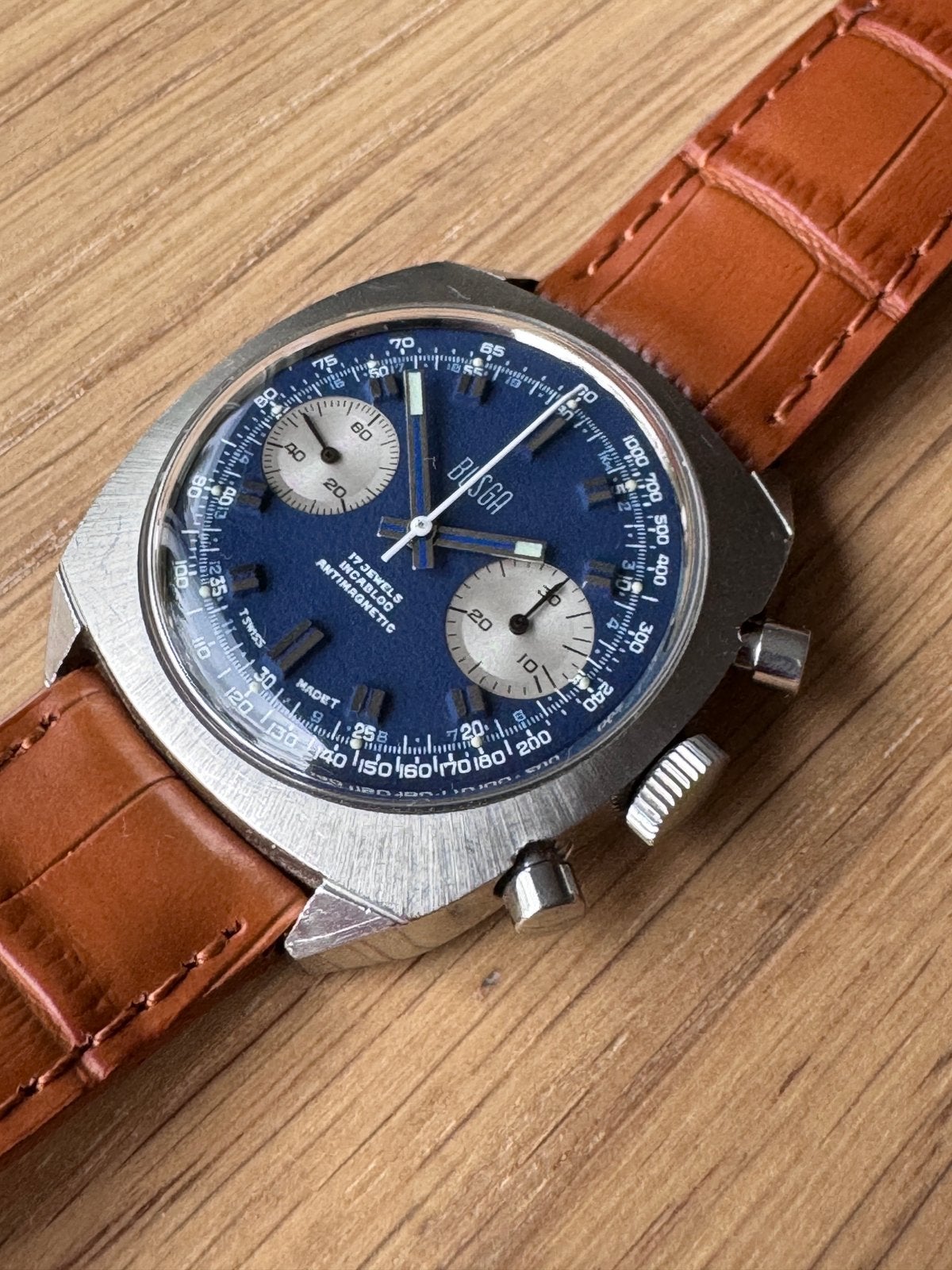 Vintage Busga Bicompax Chronograaf Valjoux 7733, Overige merken, Staal, Met bandje, Polshorloge