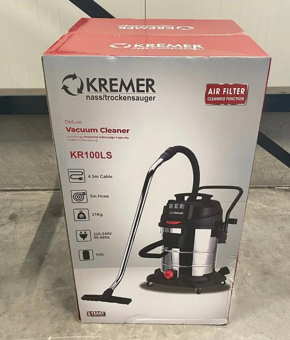 Kremer KR100LS Nat/Droogzuiger - 100L, 2000W, Nieuw, Nieuw, Ophalen of Verzenden, 2000 watt of meer, Waterstofzuiger