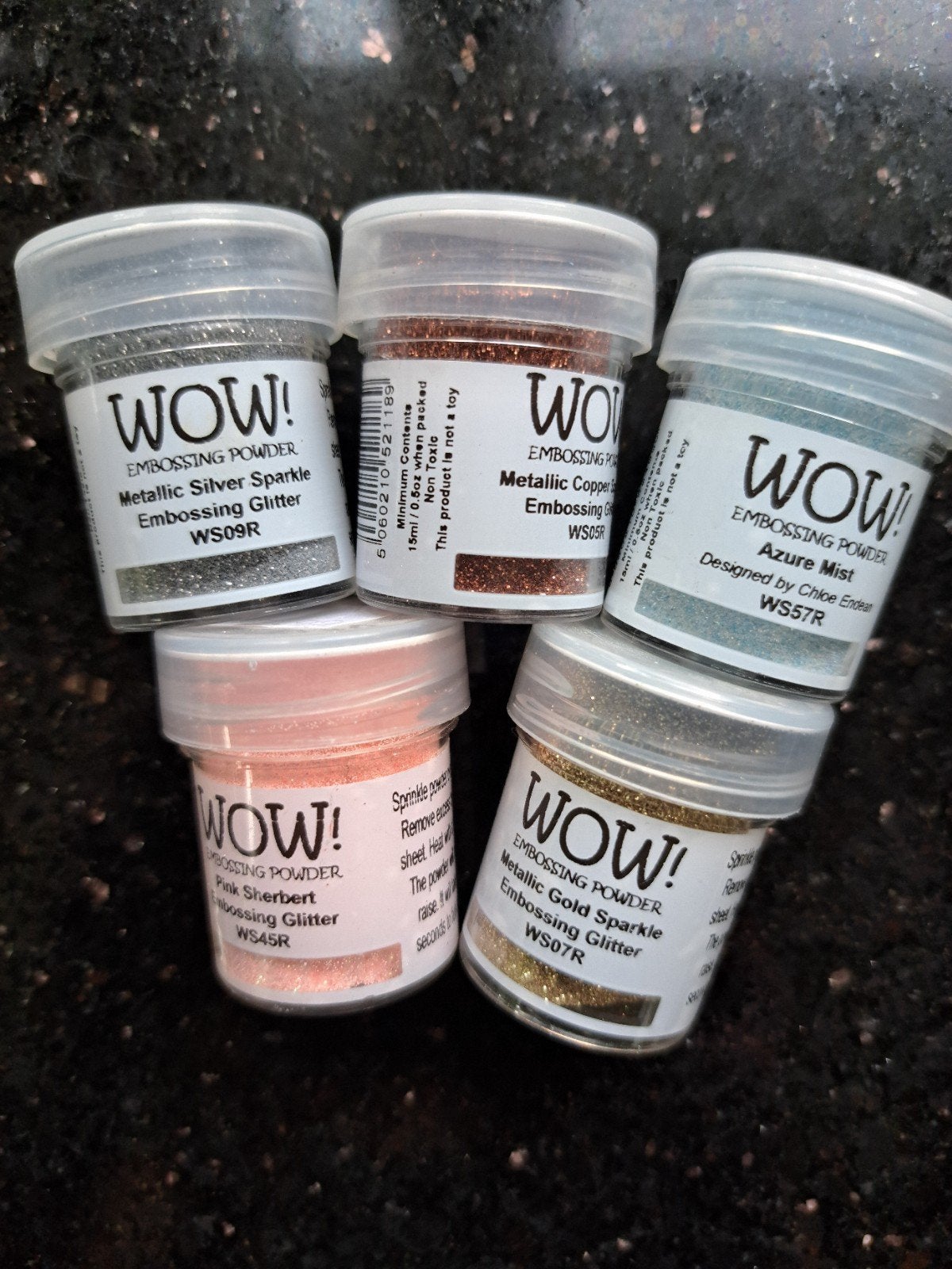 5X WOW potjes EMBOSSING POWDER POEDER, Ophalen of Verzenden, Zo goed als nieuw, Inkt, Foam of Stempelhouder