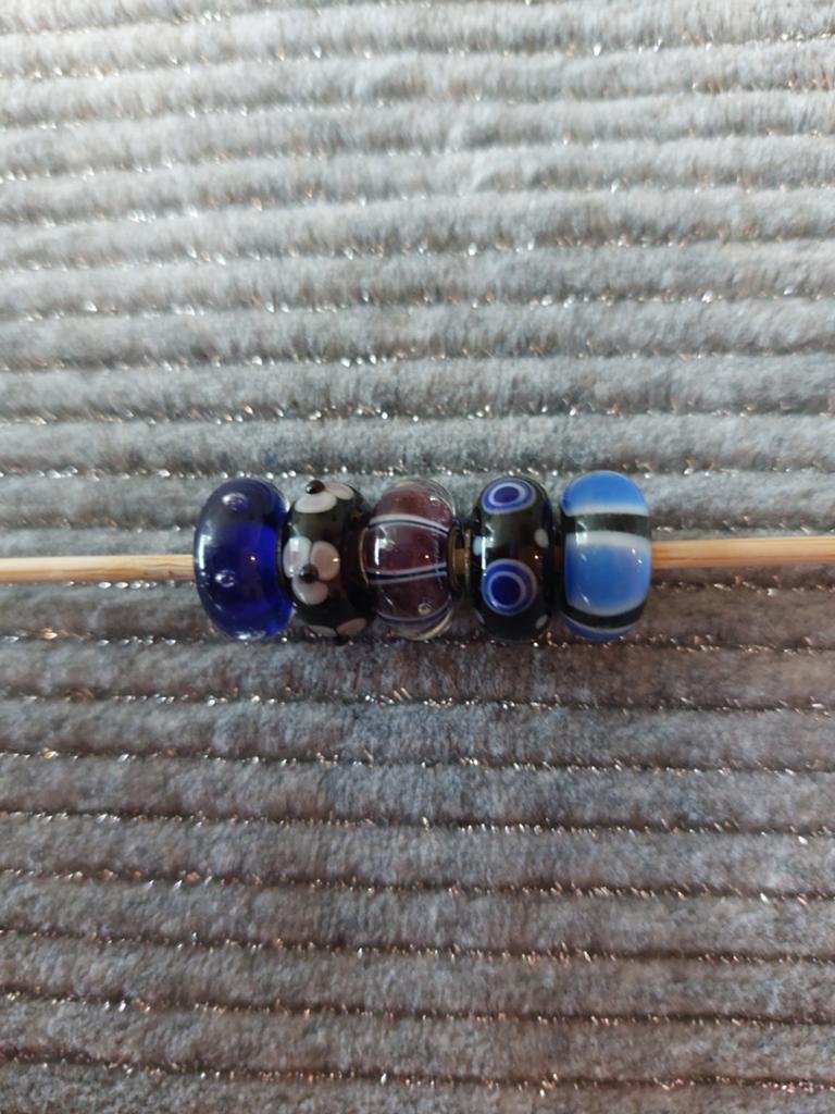 5 Murano beads in blauw tinten voor Trollbeads., Ophalen of Verzenden, Zo goed als nieuw, Glas of Kristal, Trollbeads