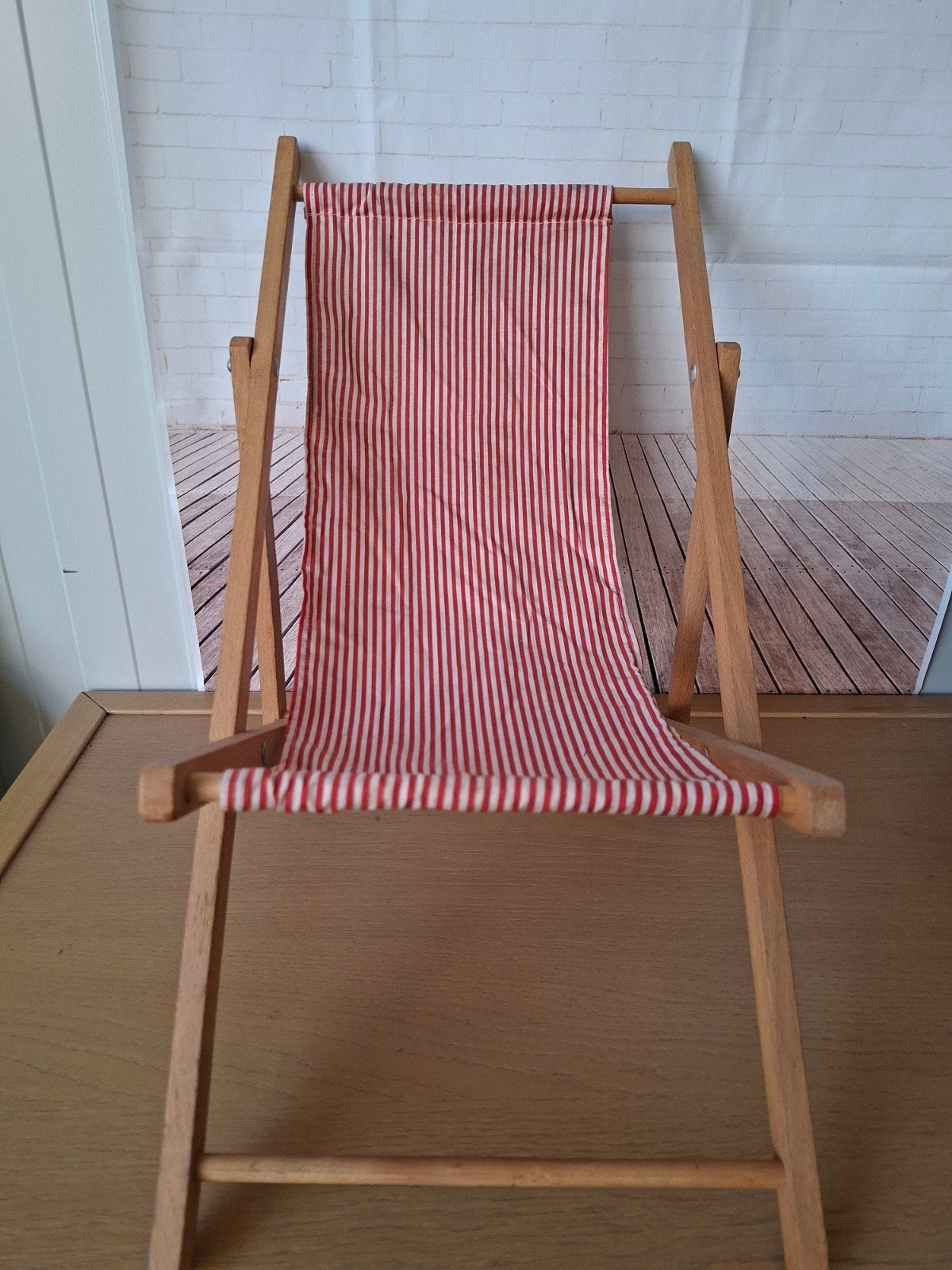 Vintage poppenstrandstoel - Rood/wit gestreept, Ophalen of Verzenden, Gebruikt, Accessoires
