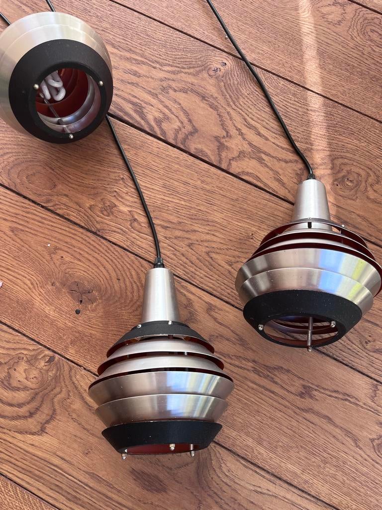 Set van 3 Vintage Lakro Hanglampen - Jaren '60/'70 Design, Ophalen, Gebruikt, Metaal