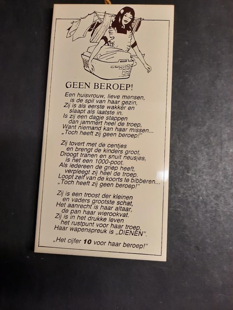 Tegeltje Spreuk "Geen beroep" ( zie foto)
Gemerkt: Royal Mos, Ophalen of Verzenden