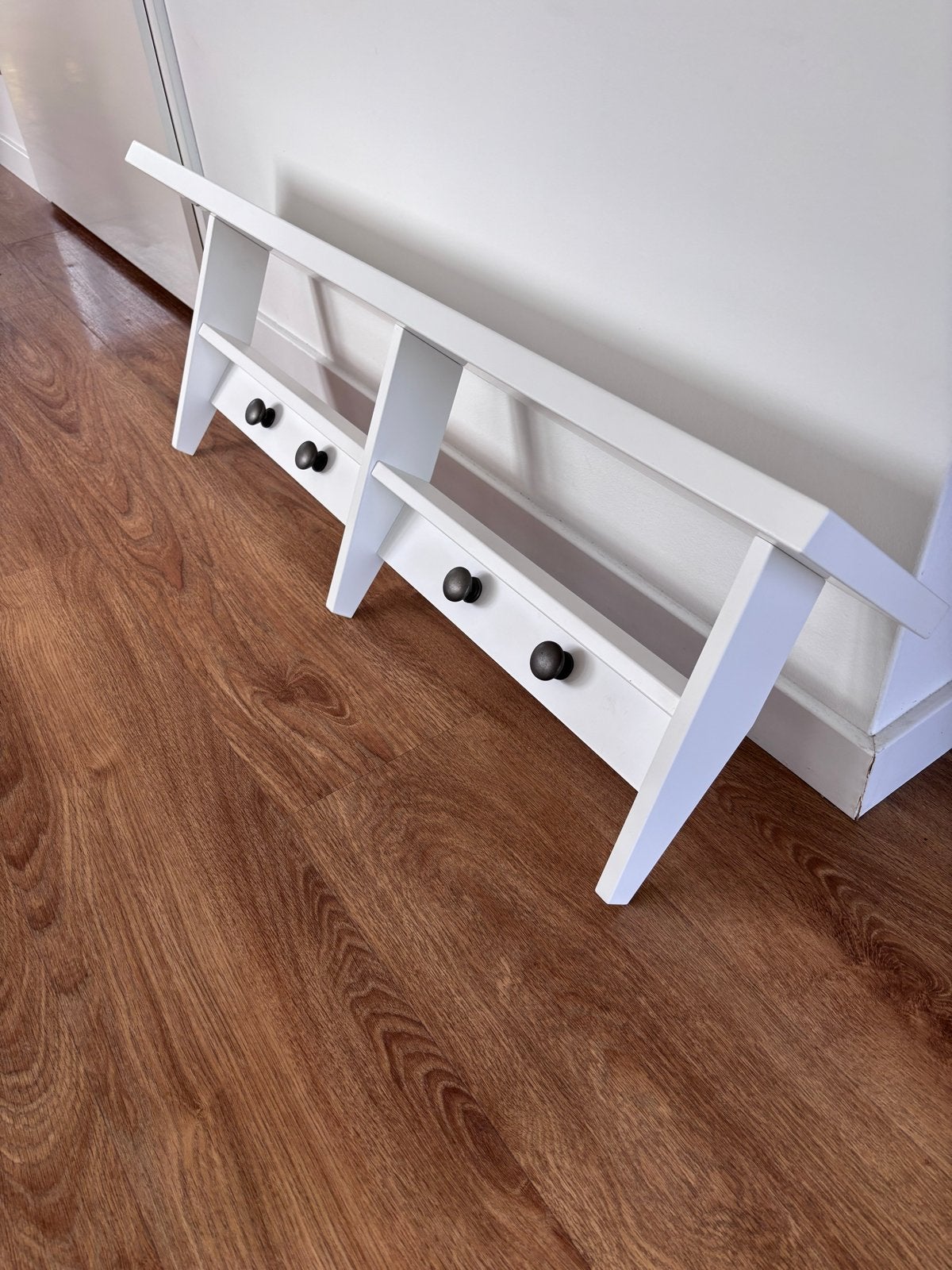 Witte wandkapstok met plank en haken, Gebruikt, Minder dan 100 cm, Hout, Ophalen